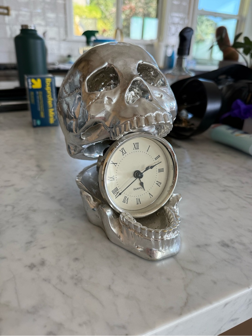 Z Gallerie Silver Skull Clock Accent